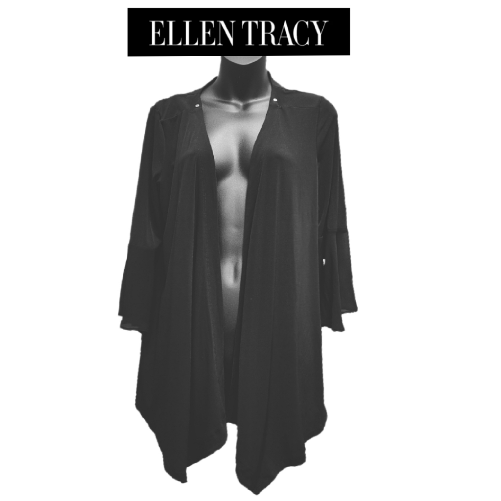 Ellen Tracy Black Open Waterfall Cardigan Size S